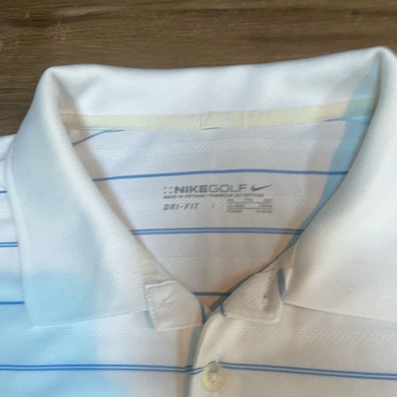 Nike Polo Shirt Mens XXL Standard Fit Dri-FIT Blue Striped Golf JANUS embroidery - Picture 5 of 9